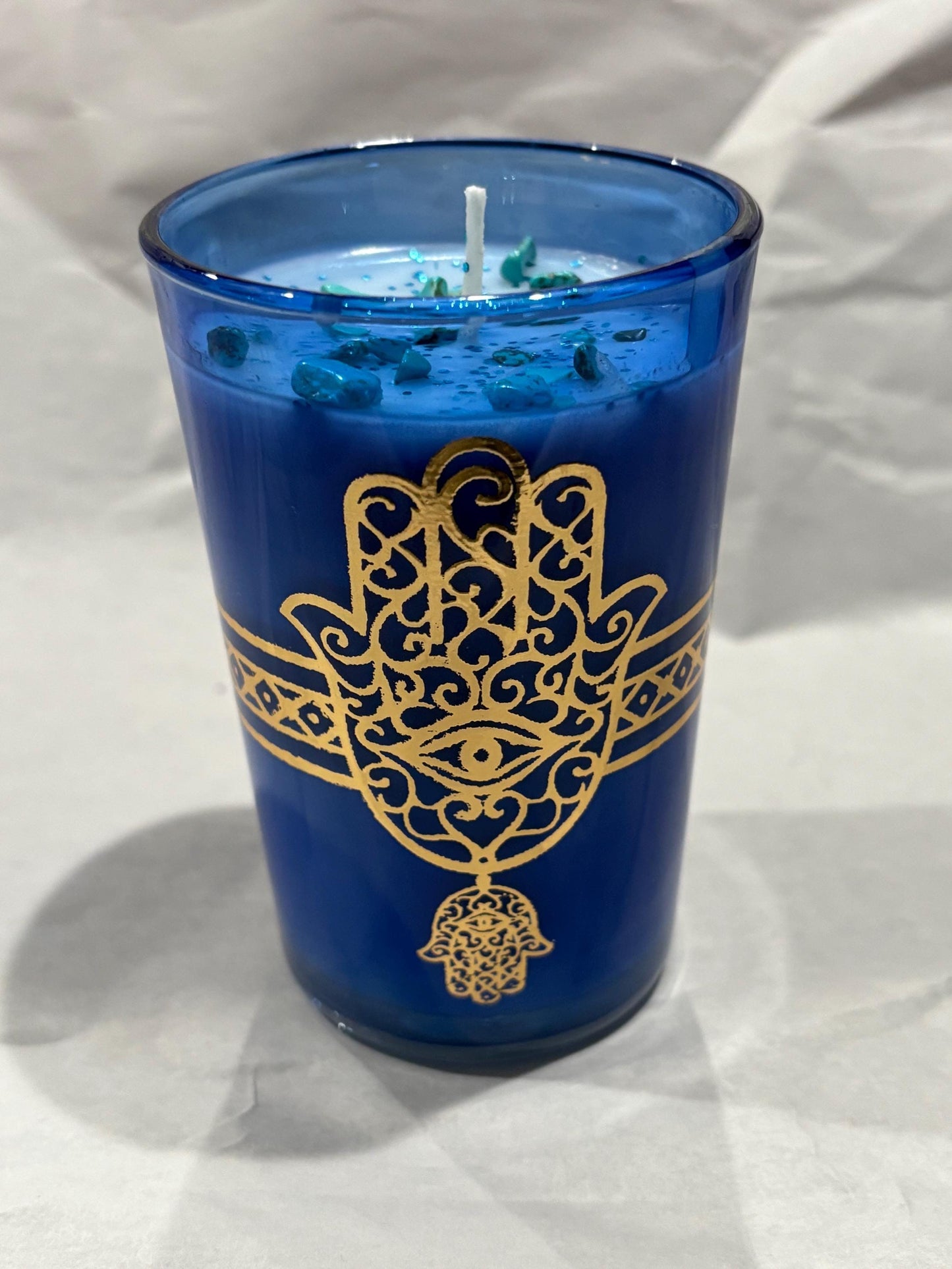 Blue Hamsa Candle