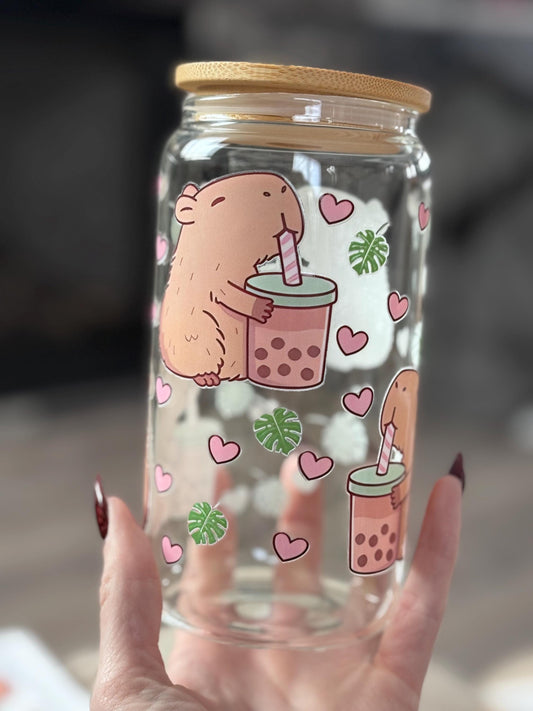 Boba Capybara Glass Cup