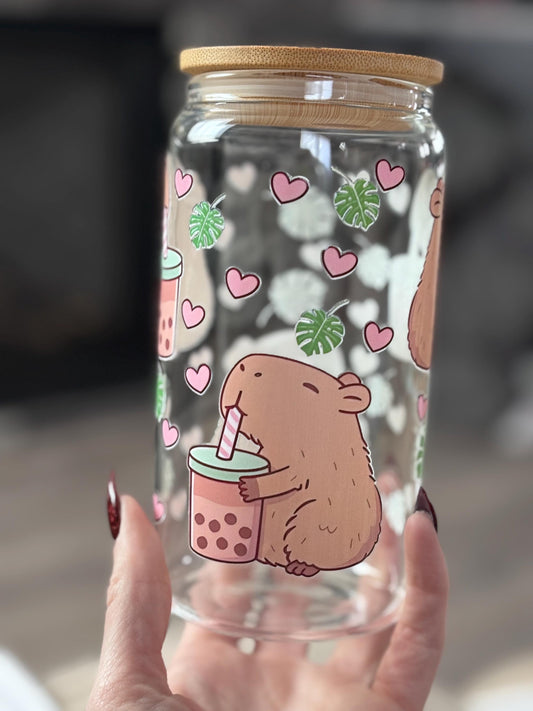 Boba Capybara Glass Cup
